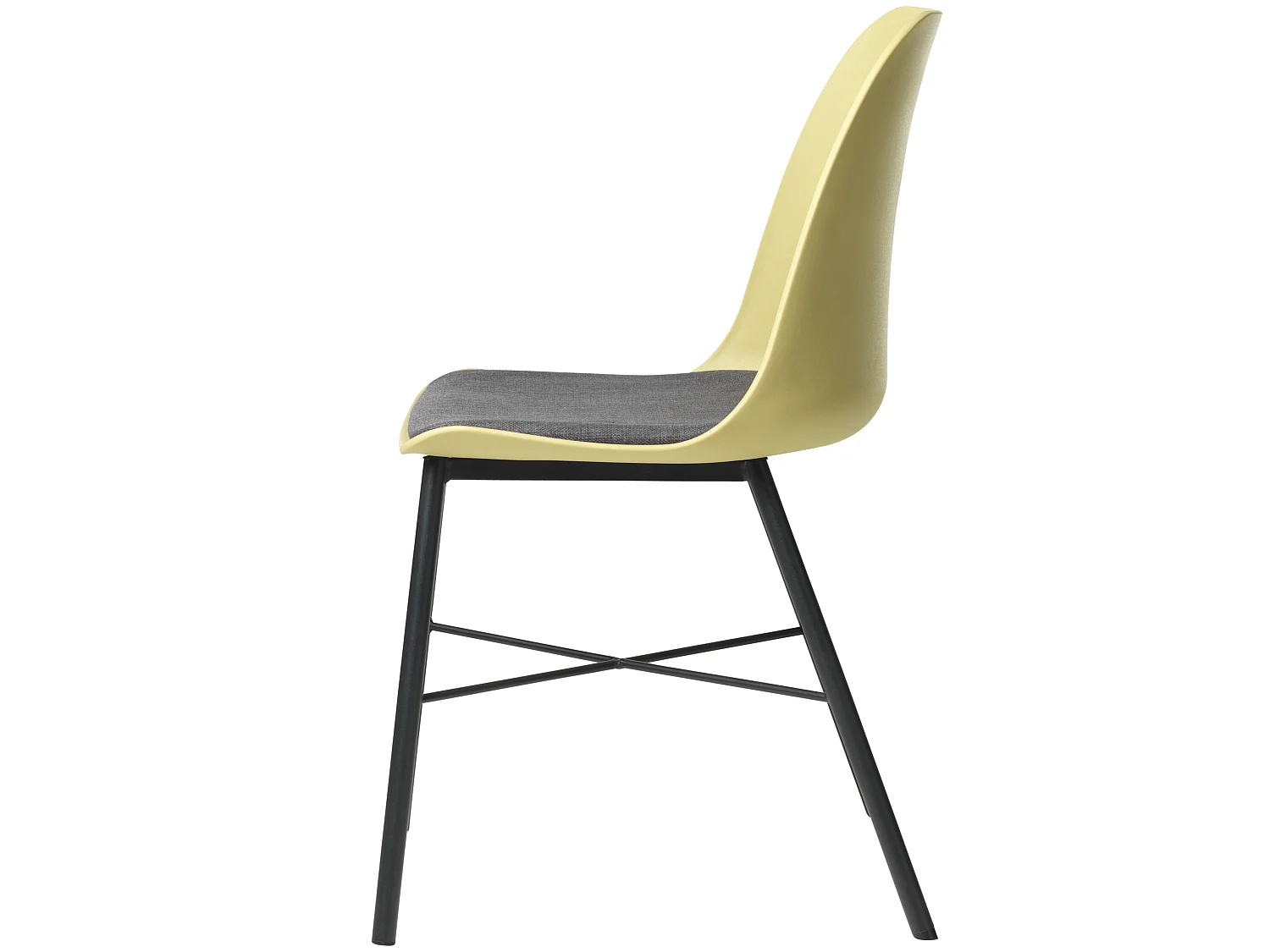 Silla de comedor Whise en color amarillo polvoriento y gris, estructura de metal negro.