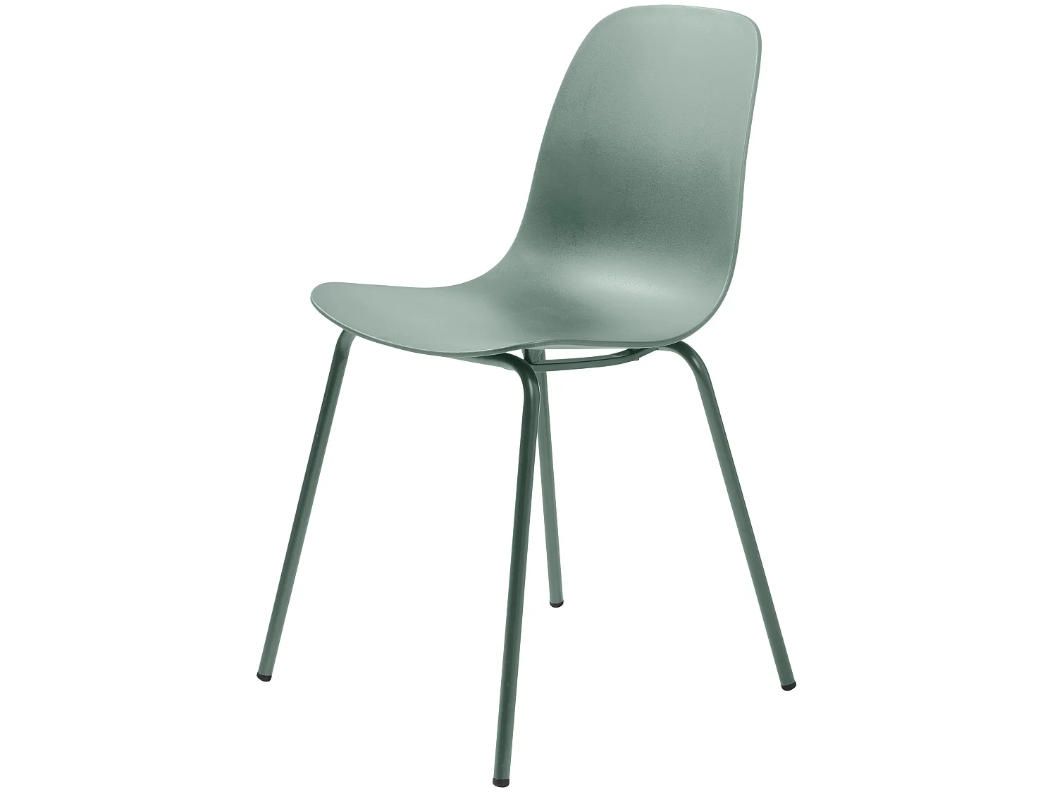 Whims Esszimmerstuhl in grün und Metallgestell.