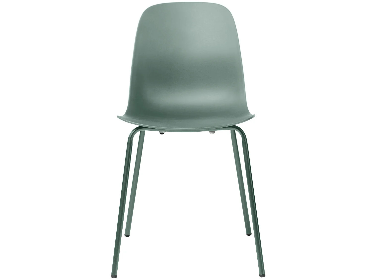 Whims Esszimmerstuhl in grün und Metallgestell.