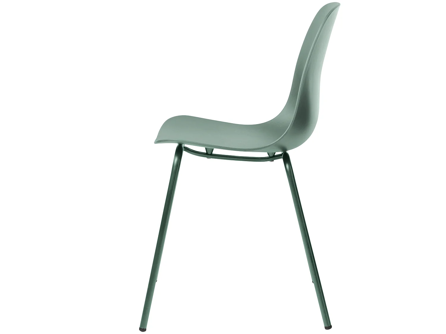 Whims Esszimmerstuhl in grün und Metallgestell.