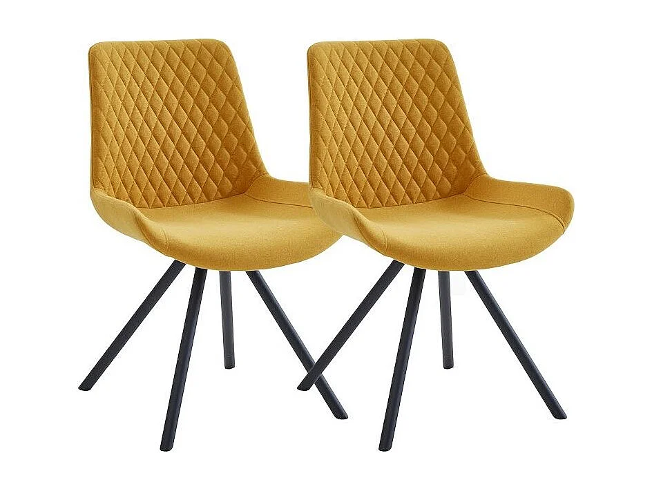 Morane Scandinavische stoel in gele stof en zwarte poten - Set van 2