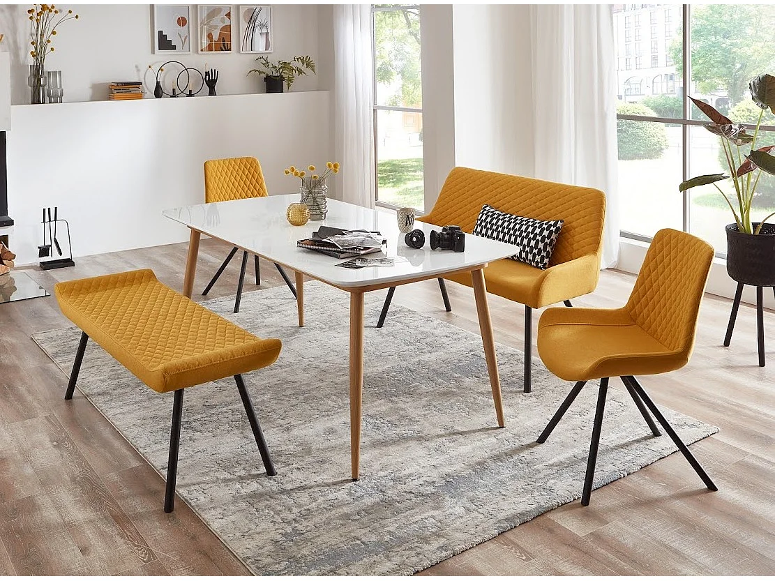 Morane Scandinavische stoel in gele stof en zwarte poten - Set van 2