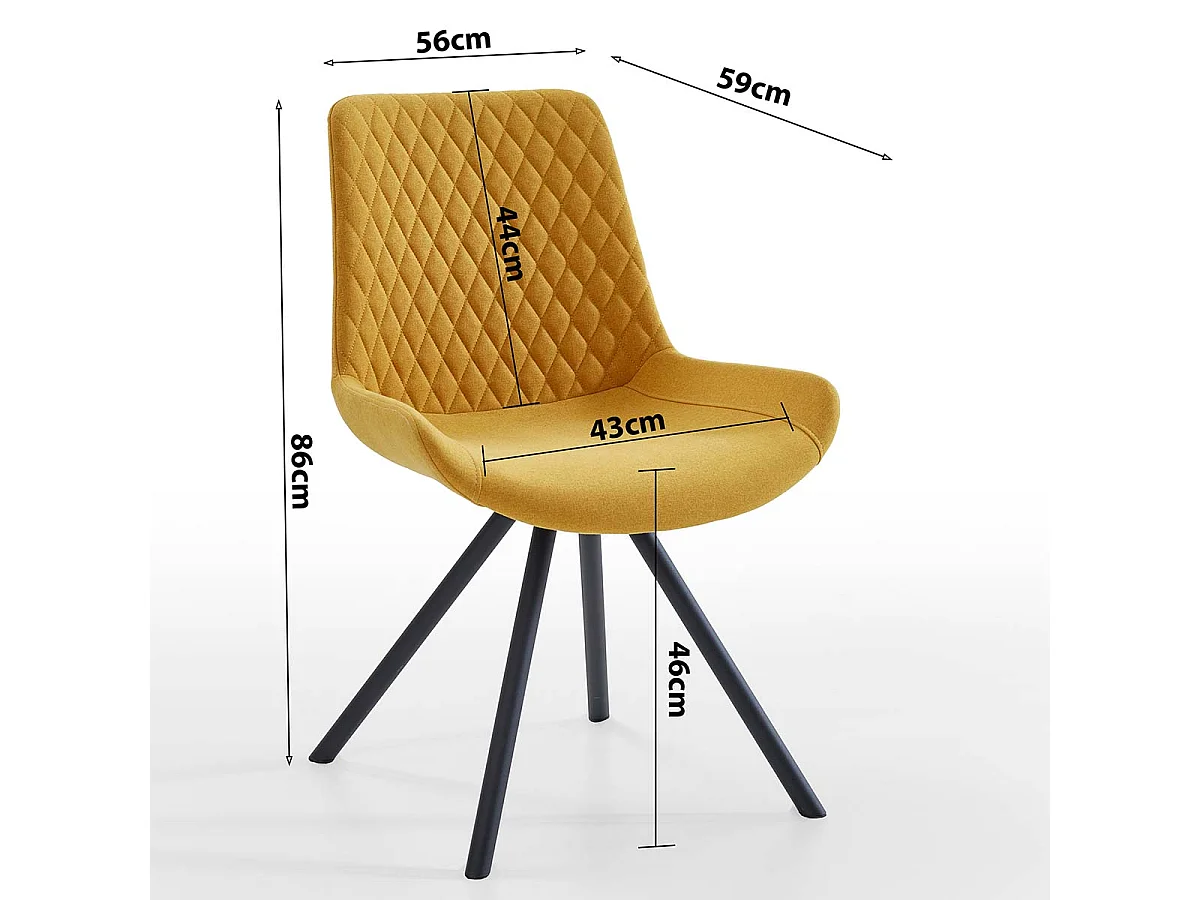 Morane Scandinavische stoel in gele stof en zwarte poten - Set van 2