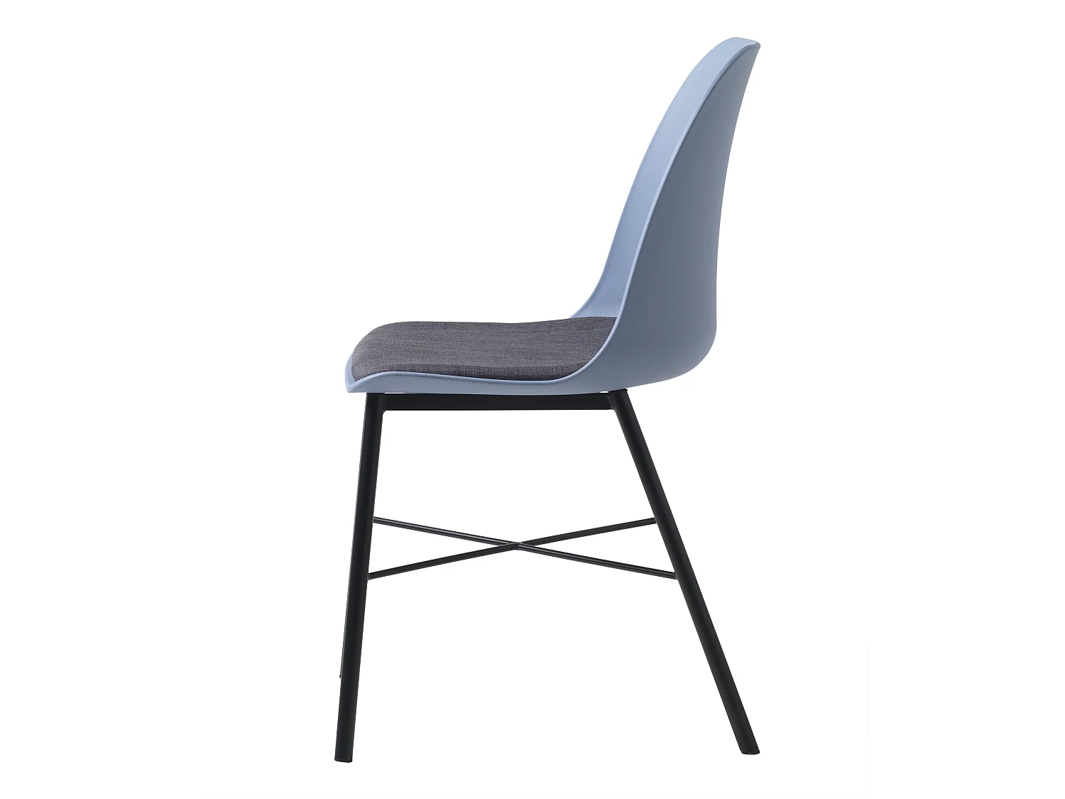 Whise Chaise de salle à manger en bleu et gris, avec structure en métal noir.