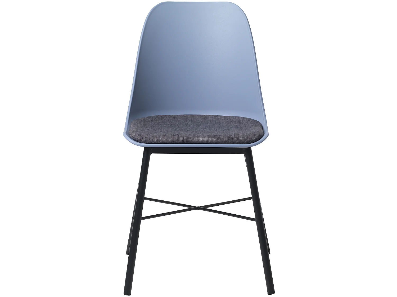 Silla de comedor Whise en azul polvoriento y gris, estructura de metal negro.