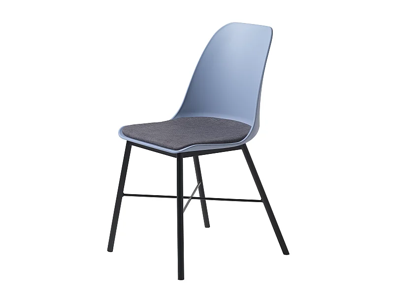 Whise Esszimmerstuhl in blau und grau, Gestell schwarzes Metall.