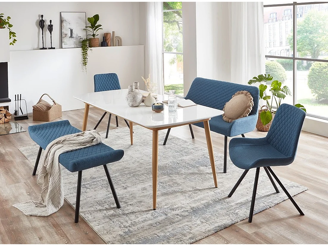 Morane Scandinavische stoel in blauwe stof en zwarte poten - Set van 2