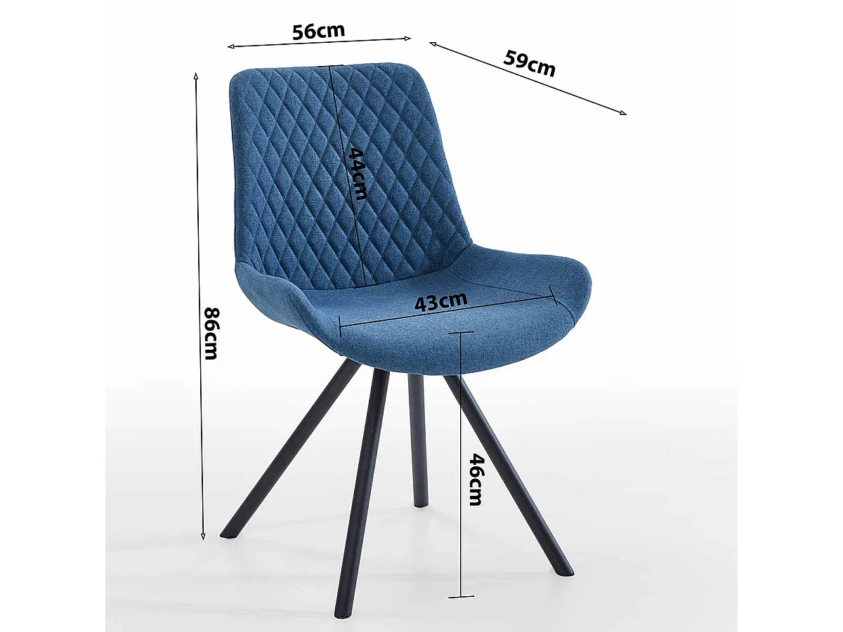 Morane Scandinavische stoel in blauwe stof en zwarte poten - Set van 2