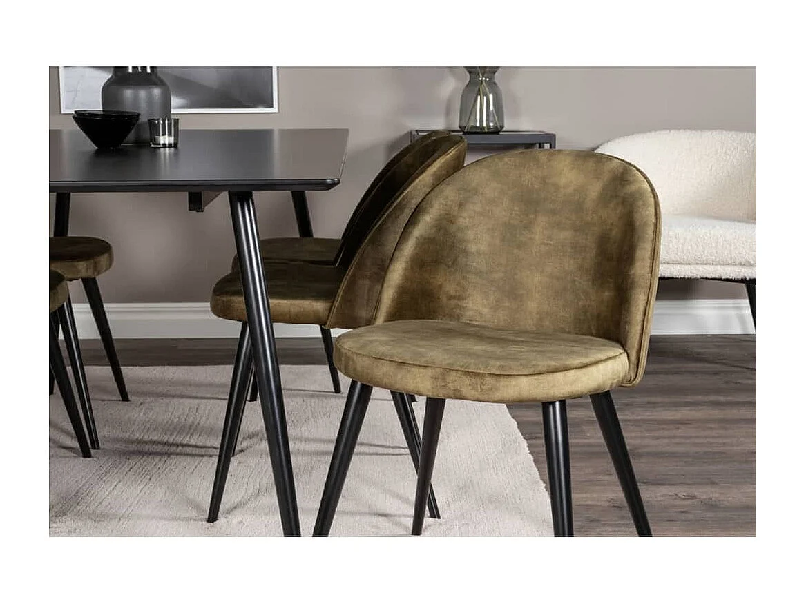 Velvet Esszimmerstuhl Velour grün, schwarz.