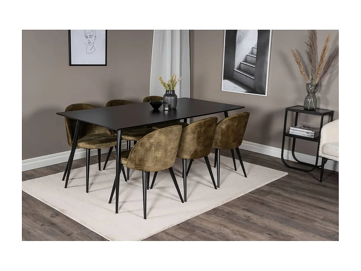 Velvet Esszimmerstuhl Velour grün, schwarz.