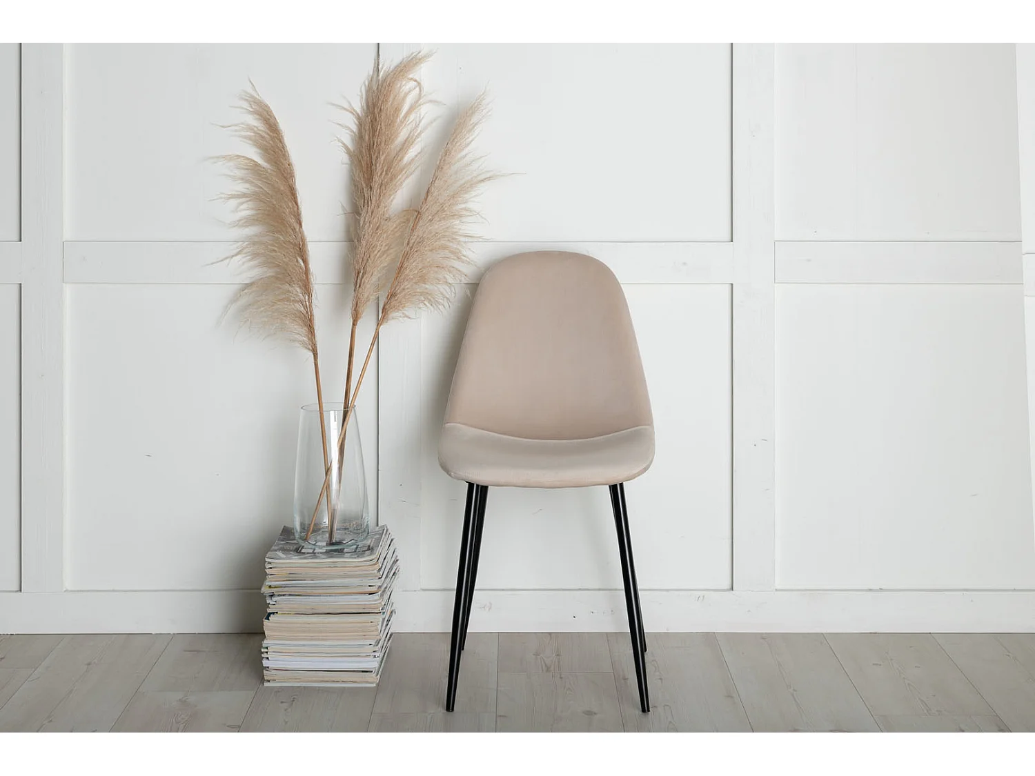 Polar Chaise de salle à manger en velours, Beige.