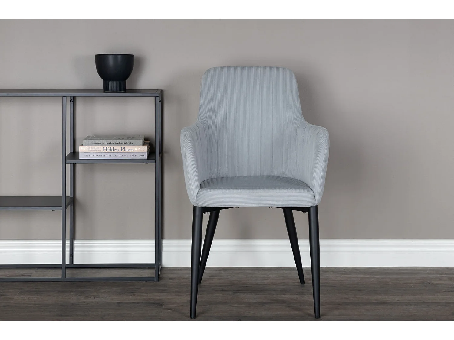 Comfort Chaise de salle à manger en velours, gris clair, noir.