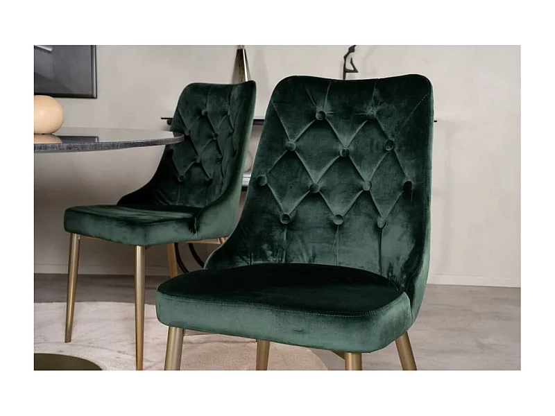 VelvetDeluxe Esszimmerstuhl Velour grün, Messing dekor.