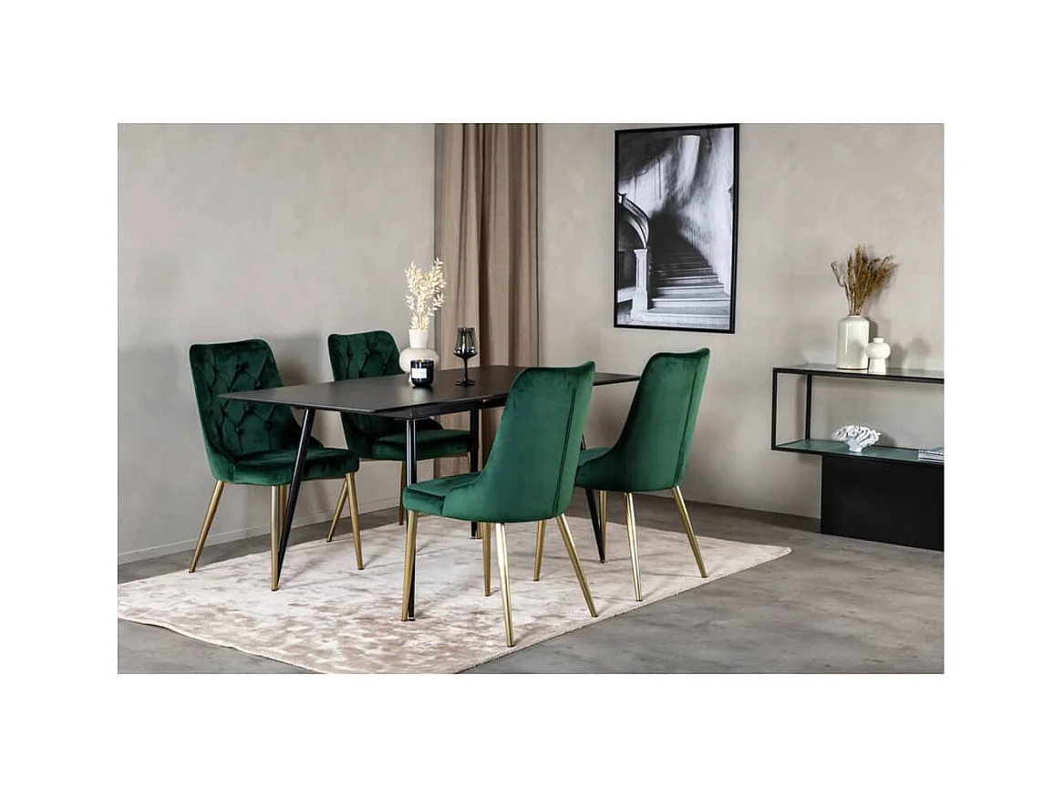 VelvetDeluxe Esszimmerstuhl Velour grün, Messing dekor.
