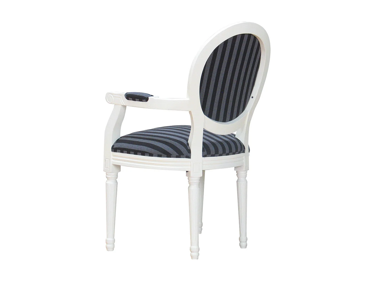 Cremewit barok stoel met armleuning Rococo met zwart gestreepte stof.