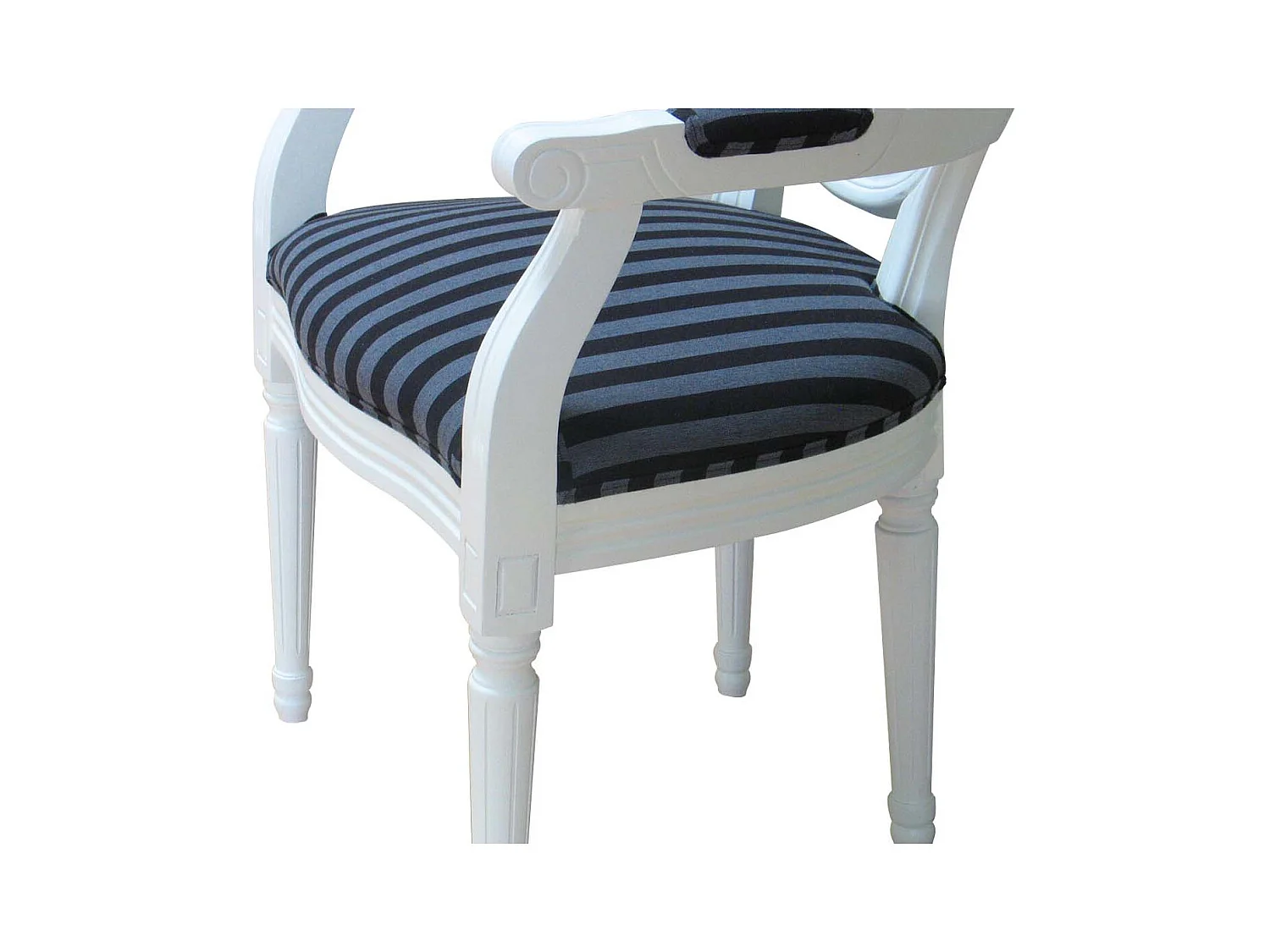 Cremewit barok stoel met armleuning Rococo met zwart gestreepte stof.