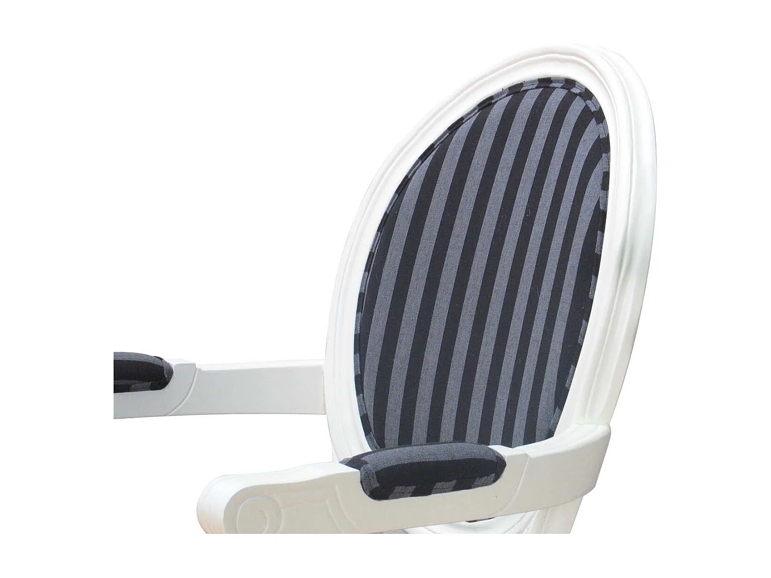 Rokoko/Amaretta Chaise de salle à manger avec accoudoirs, blanc antique, tissu à rayures noires.