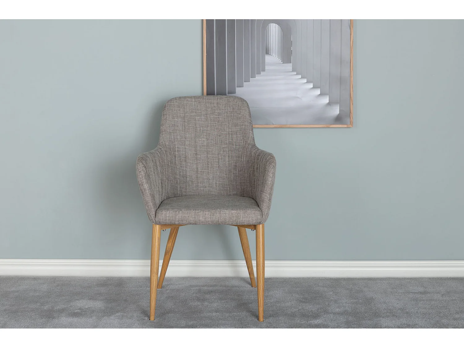 Comfort Chaise de salle à manger, gris clair, finition chêne.