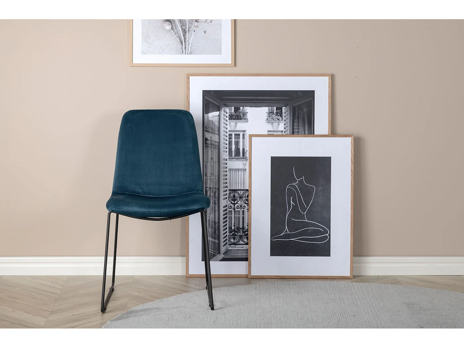 Muce Chaise de salle à manger en velours, bleu.