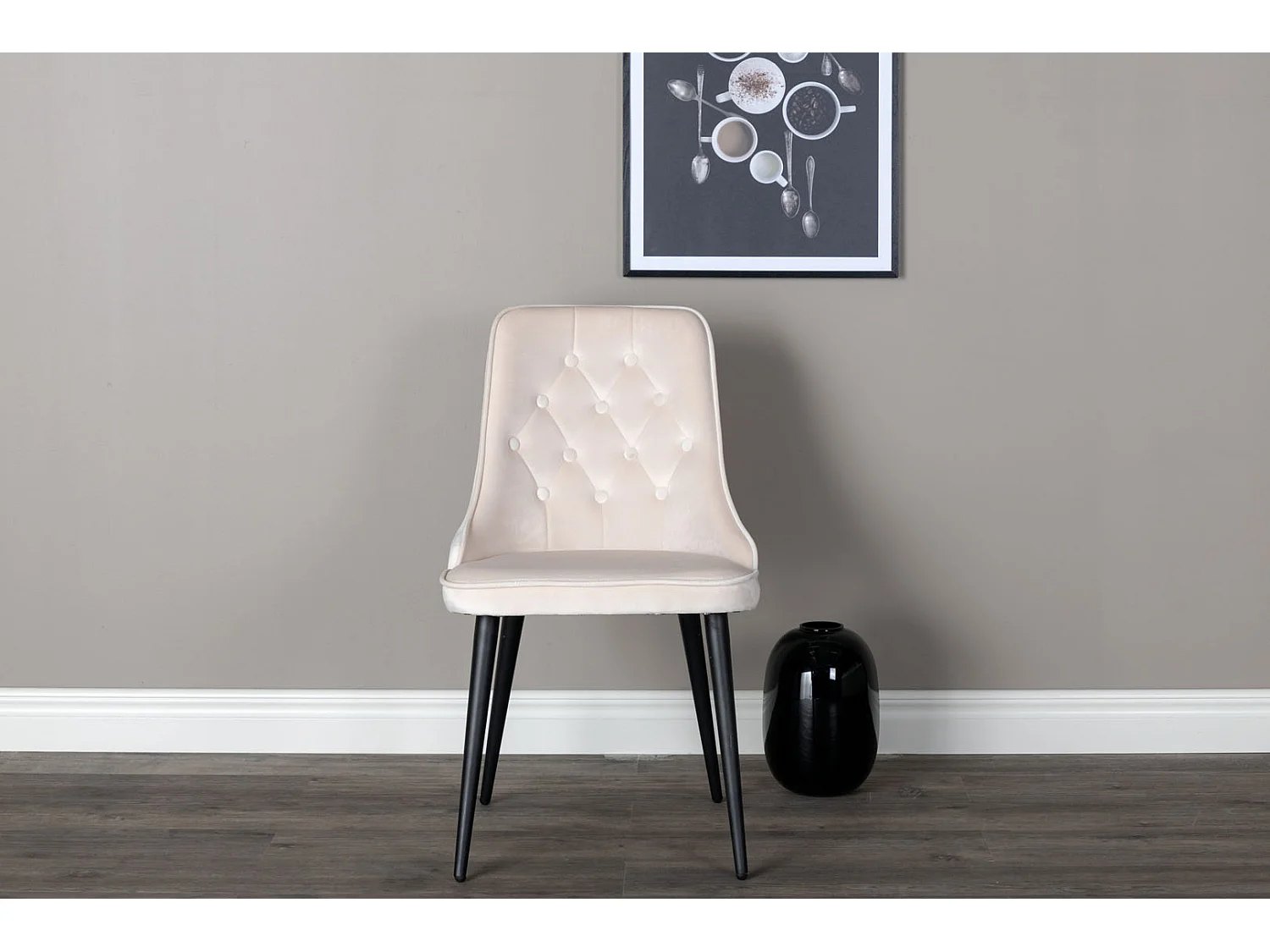 VelvetDeluxe Chaise de salle à manger en velours, Beige, noir.