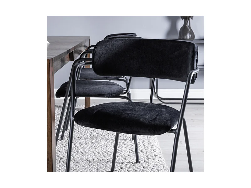 Arrow chaise de salle à manger avec accoudoirs, velours noir.