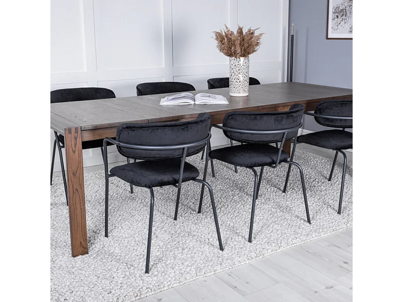 Arrow chaise de salle à manger avec accoudoirs, velours noir.