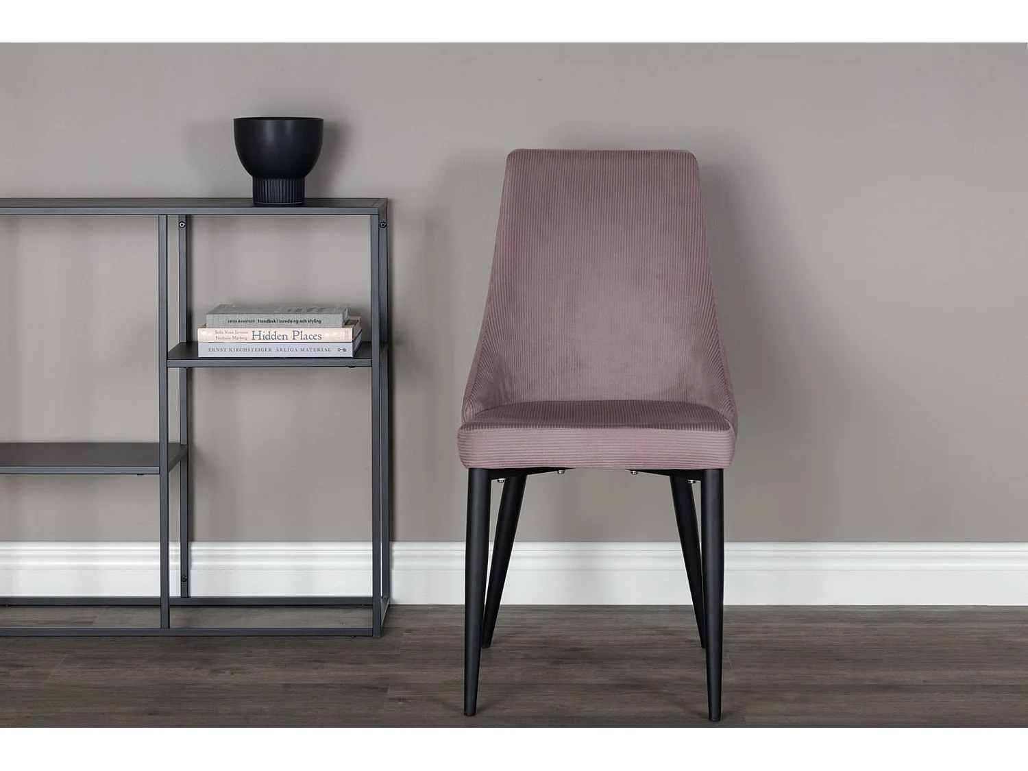 Leone Chaise de salle à manger en velours, rose, noir.