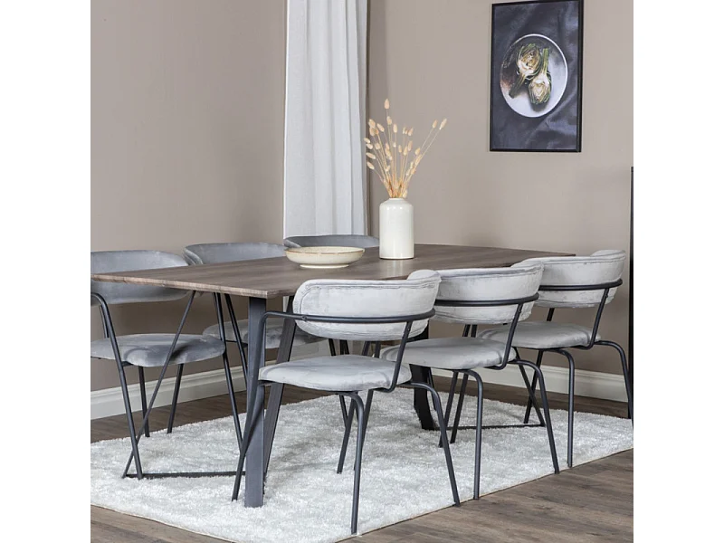 Arrow chaise de salle à manger avec accoudoirs, velours gris.