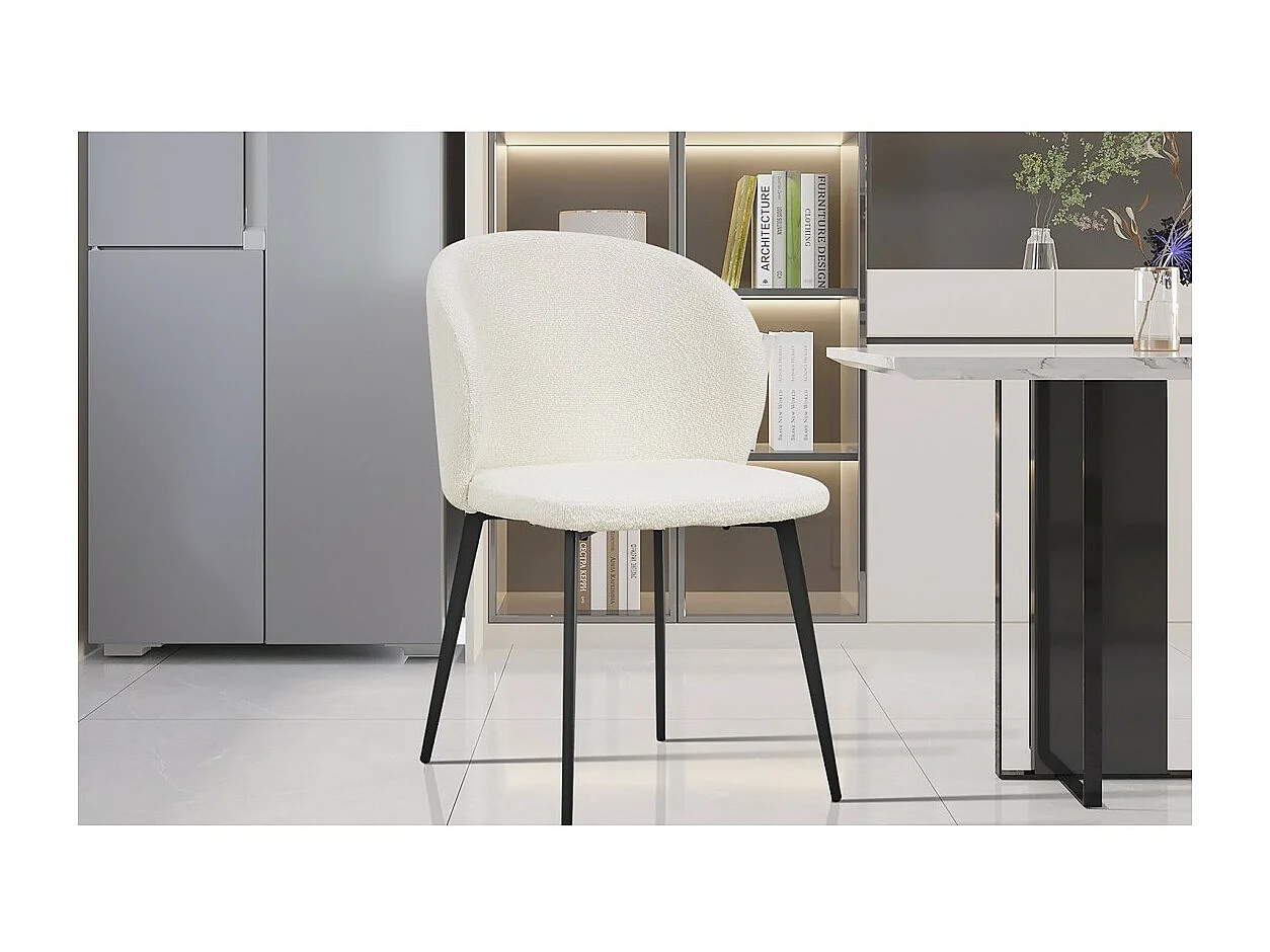 Chaise HARDIN Tissu Bouclé Blanc, dimension H80 x L51 x P55, idéal pour votre cuisine ou salle à manger