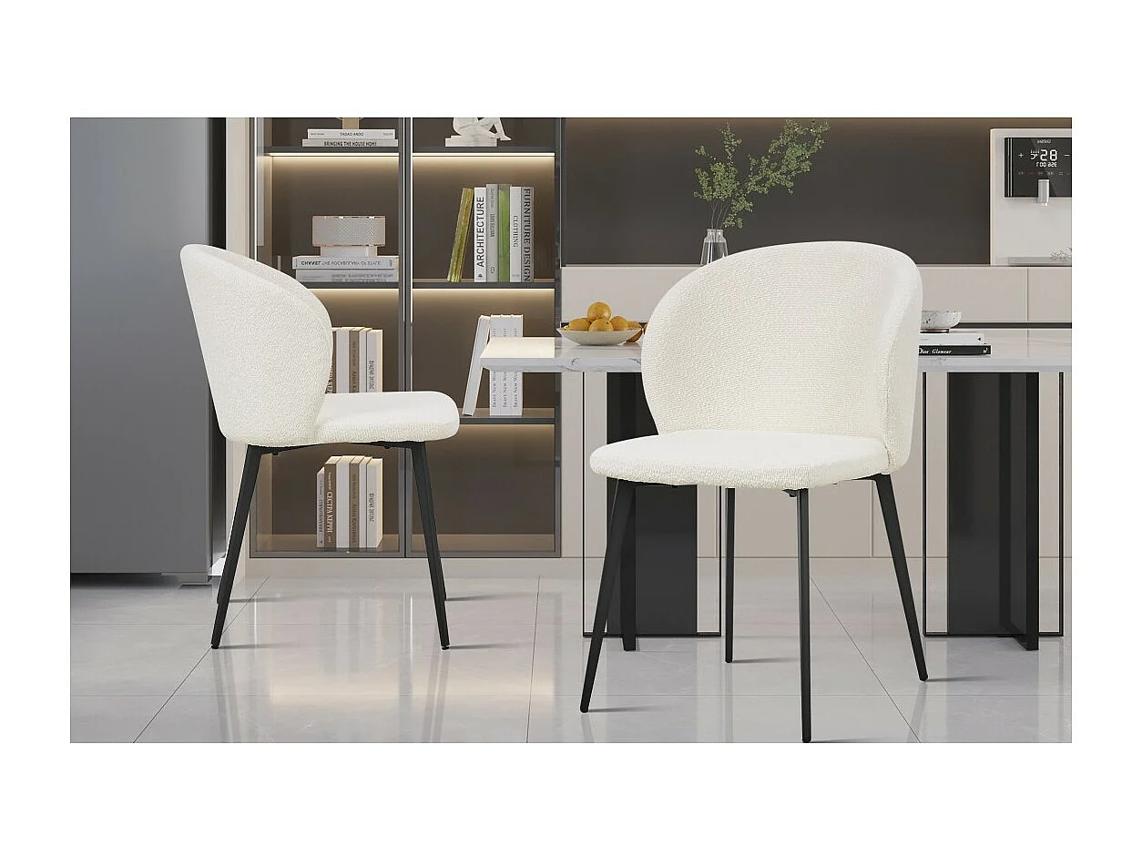 Chaise HARDIN Tissu Bouclé Blanc, dimension H80 x L51 x P55, idéal pour votre cuisine ou salle à manger
