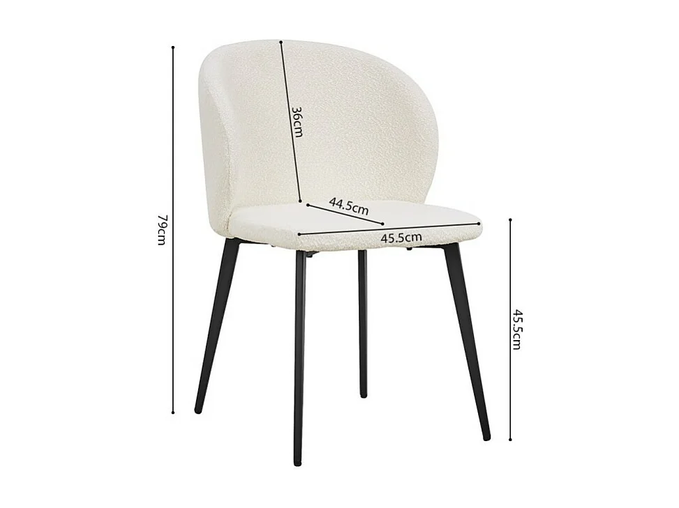 Chaise HARDIN Tissu Bouclé Blanc, dimension H80 x L51 x P55, idéal pour votre cuisine ou salle à manger