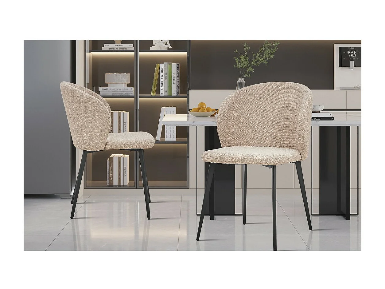 Stoel TOLO Bouclé Stof Zandkleur, afmetingen H80 x B51 x D55, ideaal voor uw keuken of eetkamer