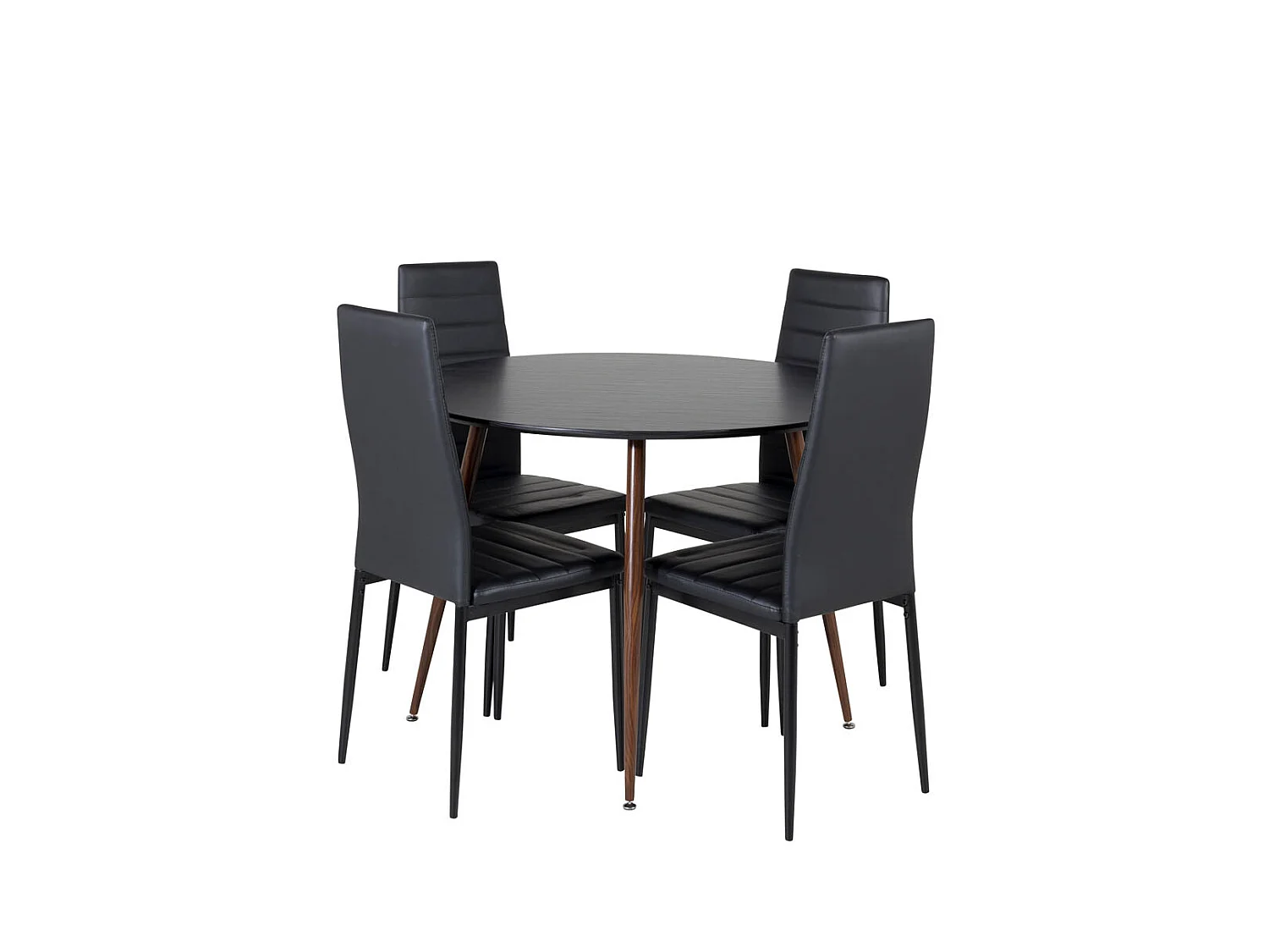 PlazaBLWA100 eethoek eetkamertafel zwart en 4 Slim High Back eetkamerstal PU kunstleer zwart.