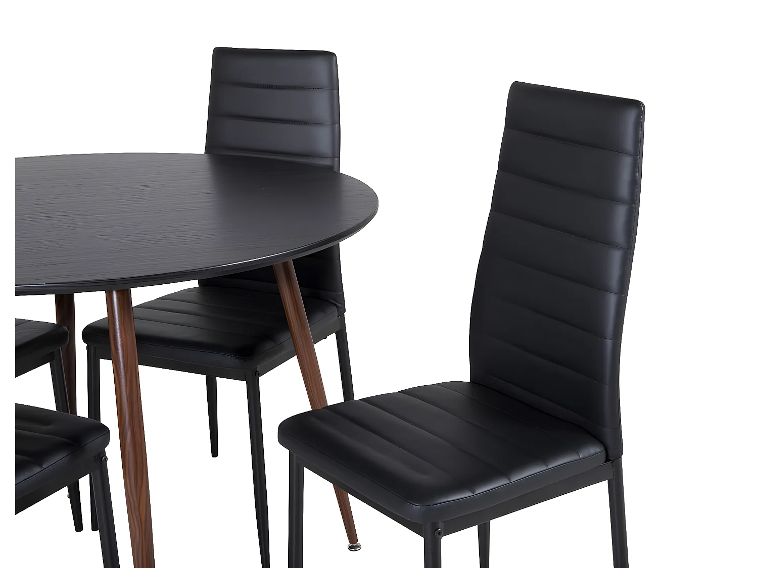 PlazaBLWA100 Essgruppe Esstisch schwarz und 4 Slim High Back Esszimmerstühle PU Kunstleder schwarz.