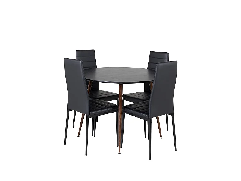 PlazaBLWA100 Essgruppe Esstisch schwarz und 4 Slim High Back Esszimmerstühle PU Kunstleder schwarz.