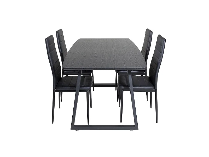 IncaBLBL Essgruppe Esstisch Ausziehbarer Tisch Länge cm 160 / 200 schwarz und 4 Slim High Back Esszimmerstühle PU Kunstleder schwarz.