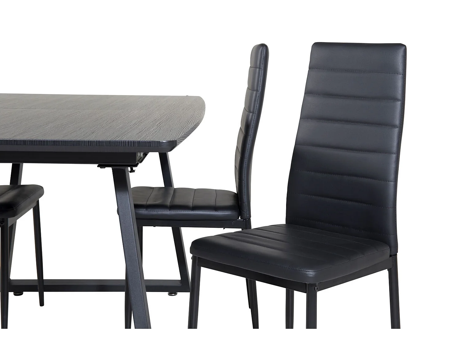 IncaBLBL ensemble table, table extensible longueur cm160 / 200 noir et 4 Slim High Back chaises Similicuir PU noir.