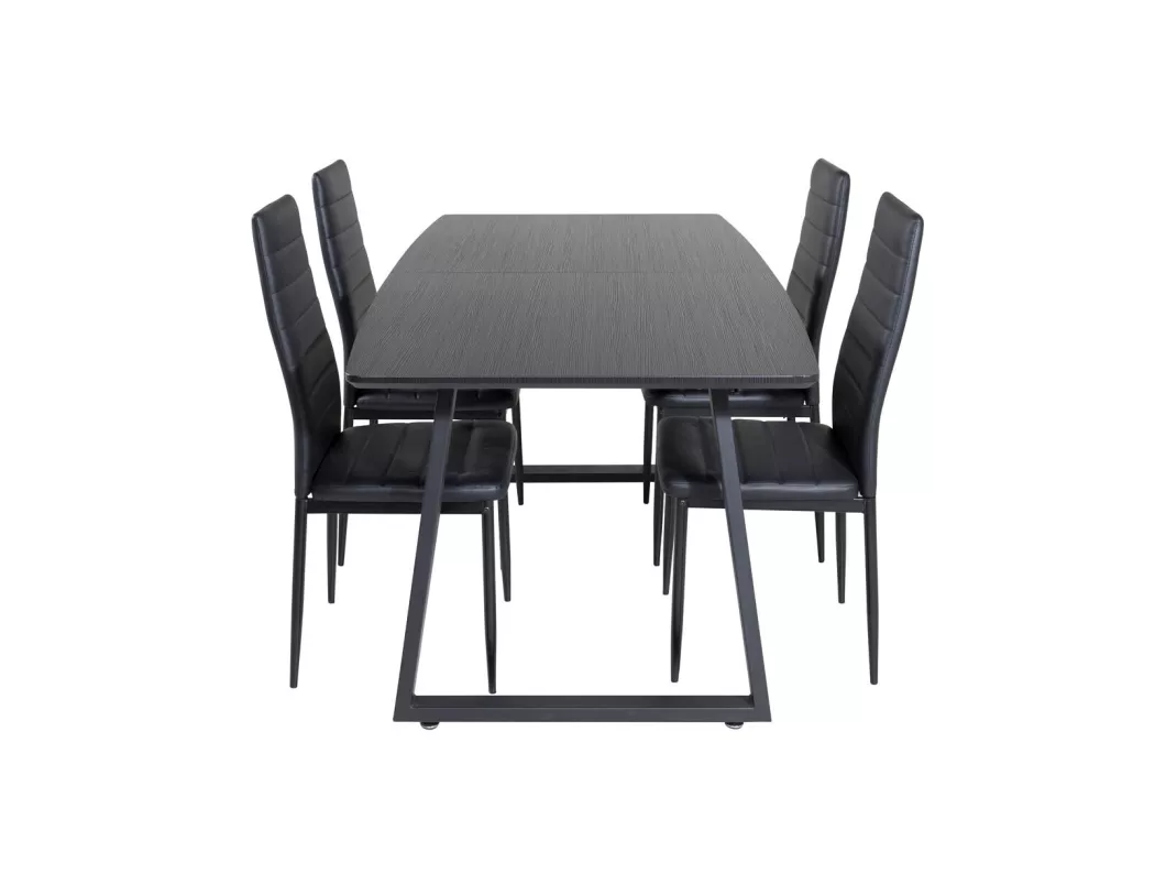 Kauf Unique IncaBLBL Essgruppe Esstisch Ausziehbarer Tisch Länge cm 160 / 200 schwarz und 4 Slim High Back Esszimmerstühle PU Kunstleder schwarz