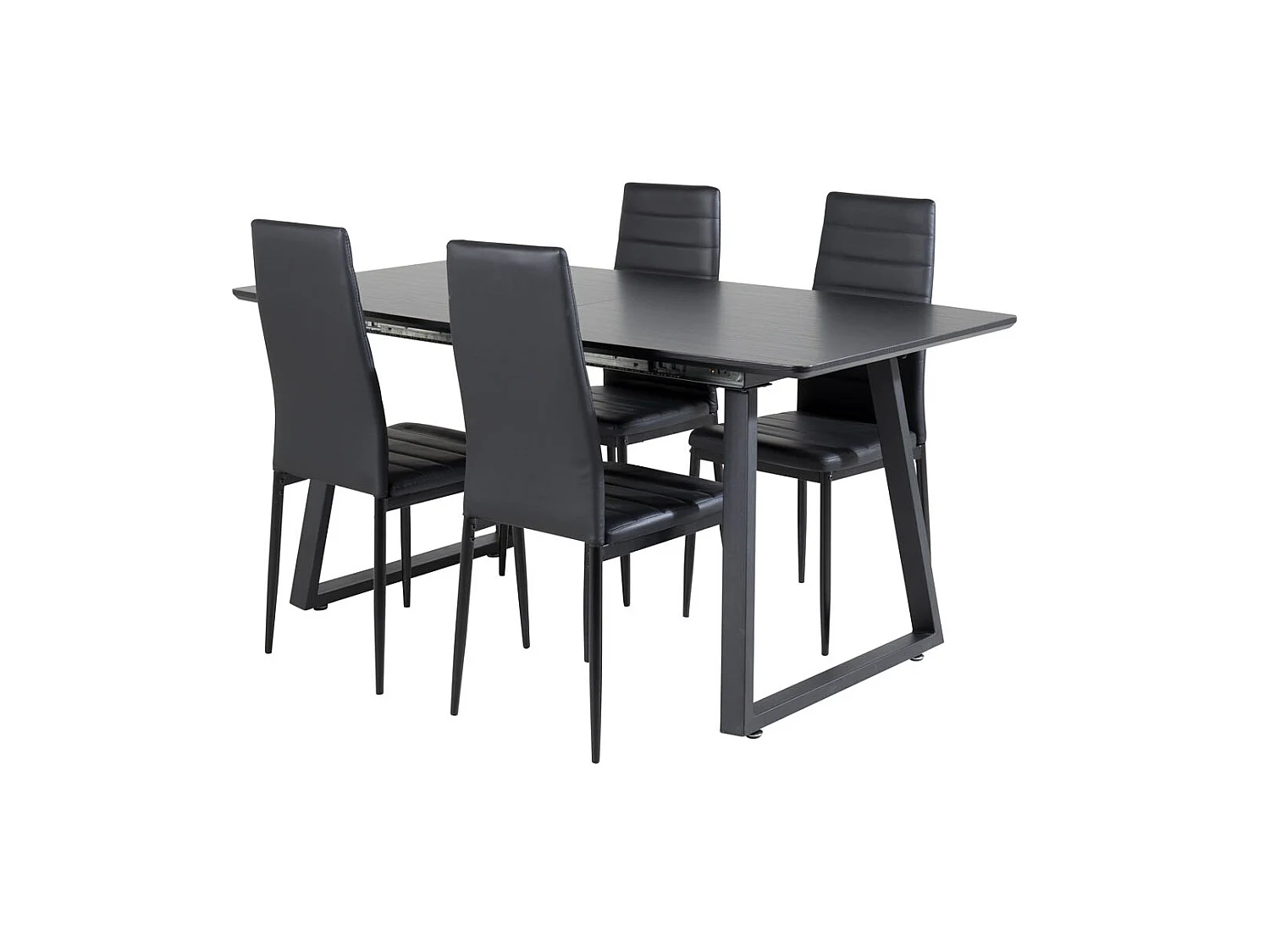 IncaBLBL ensemble table, table extensible longueur cm160 / 200 noir et 4 Slim High Back chaises Similicuir PU noir.