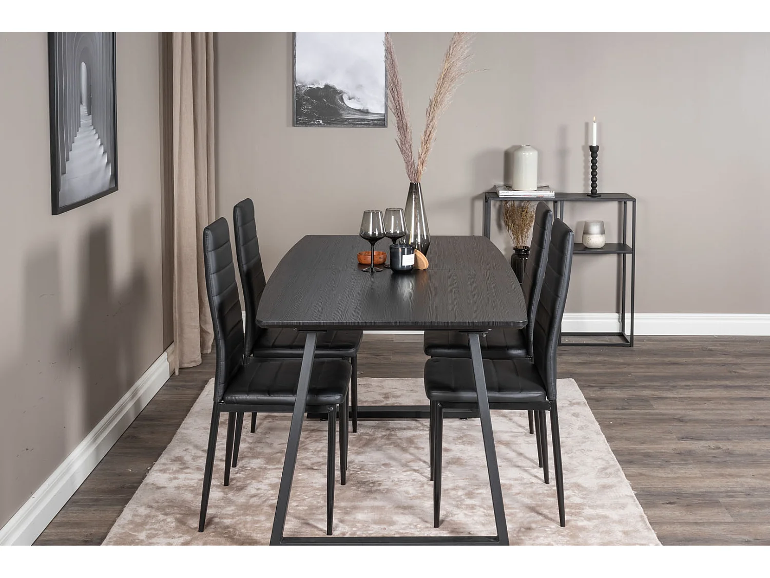 IncaBLBL ensemble table, table extensible longueur cm160 / 200 noir et 4 Slim High Back chaises Similicuir PU noir.