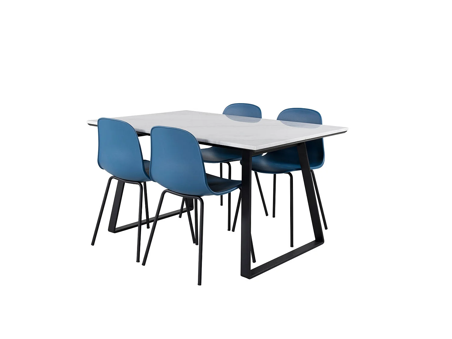 Estelle ensemble table, table marbre blanc et 4 Arctic chaises bleu, noir.