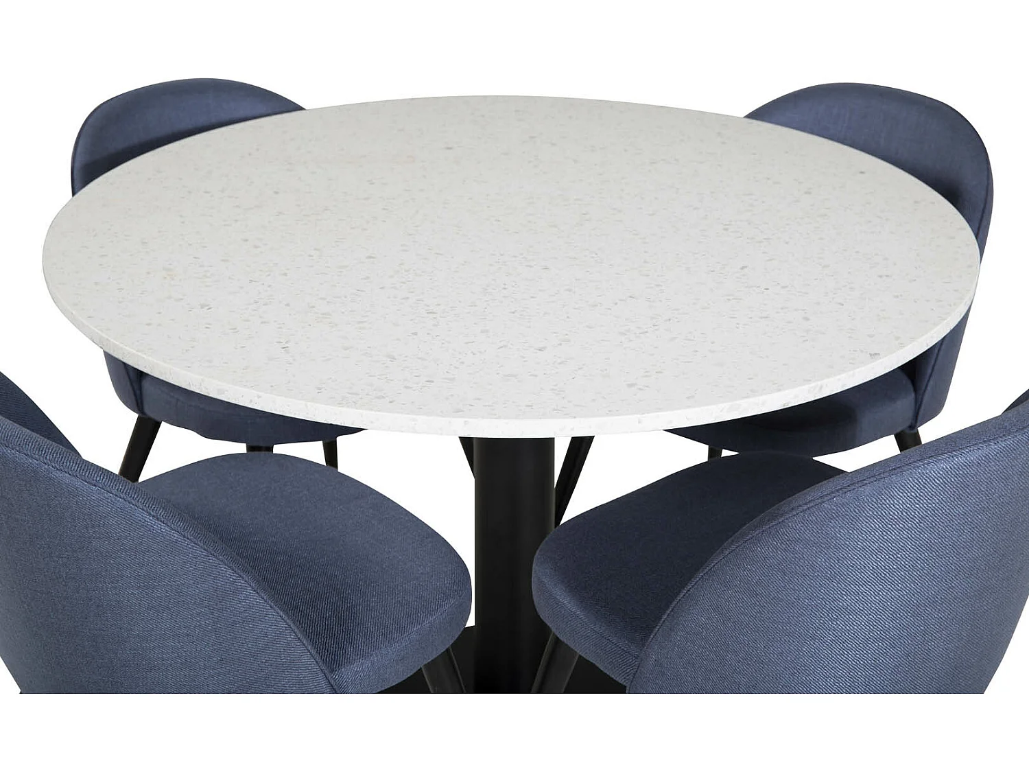 RazziaWH ensemble table, table terrazzo blanc et 4 Velvet chaises bleu.