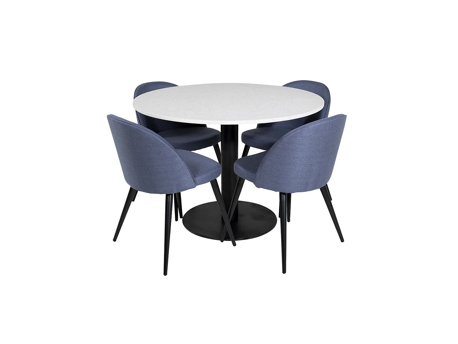 RazziaWH ensemble table, table terrazzo blanc et 4 Velvet chaises bleu.