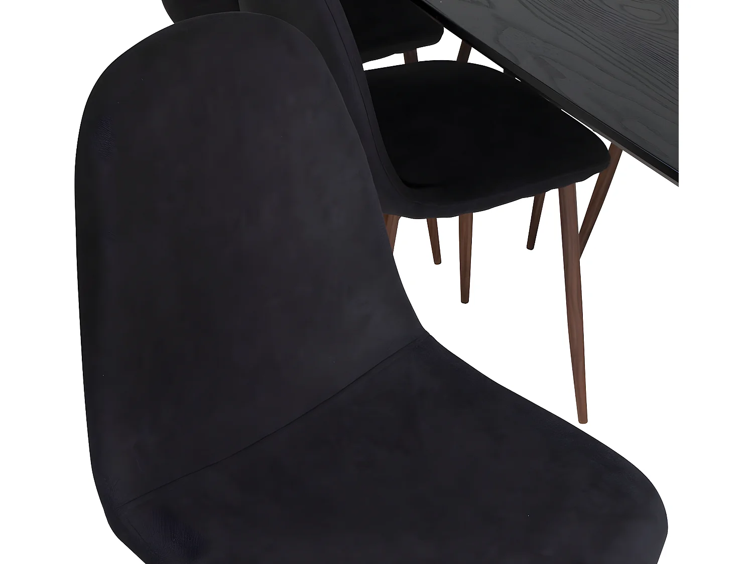 Gold eethoek eetkamertafel uitschuifbare tafel lengte cm 180 / 220 zwart en 6 Polar eetkamerstal zwart.