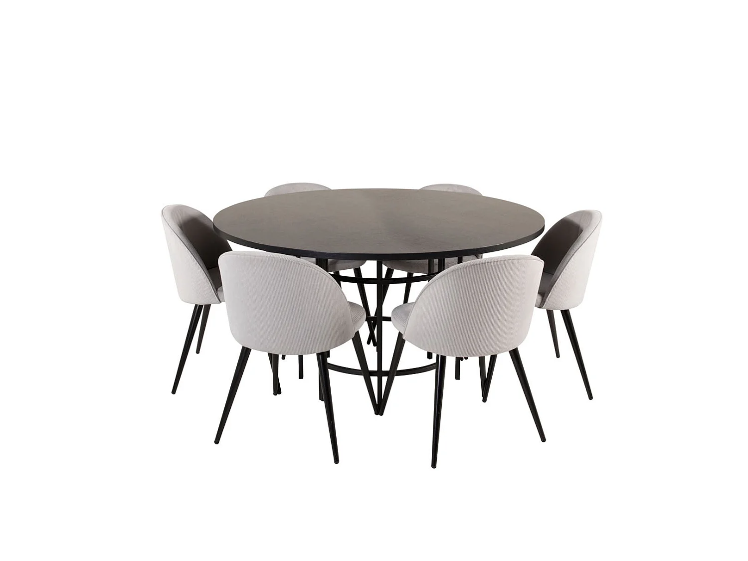 Copenhagen ensemble table, table marron et 6 Velvet chaises Velours côtelé grisclair, noir.