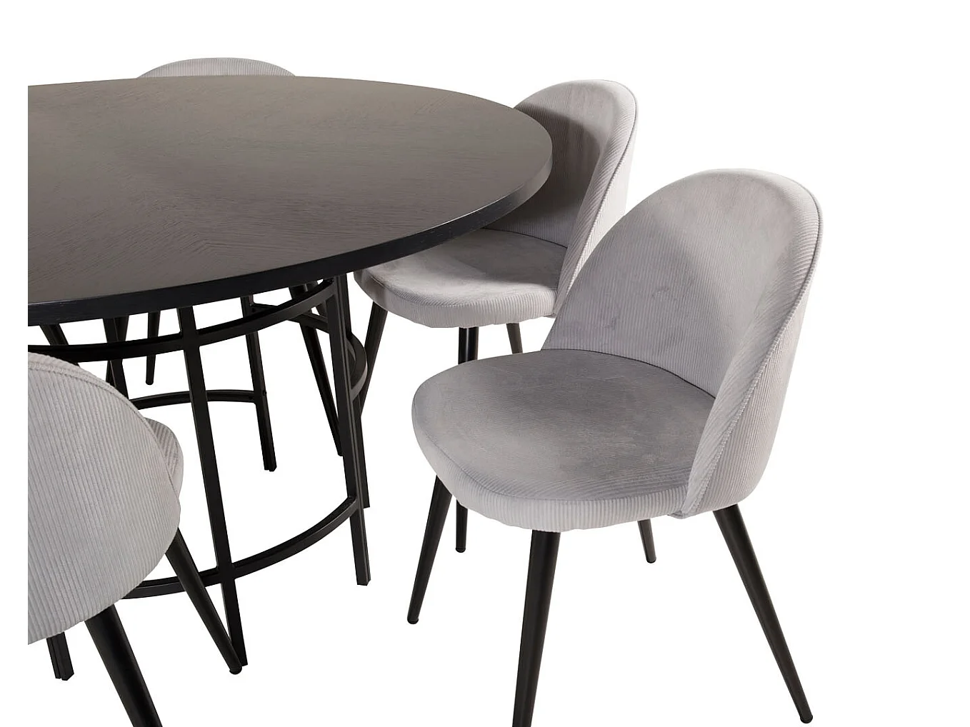 Copenhagen ensemble table, table marron et 6 Velvet chaises Velours côtelé grisclair, noir.