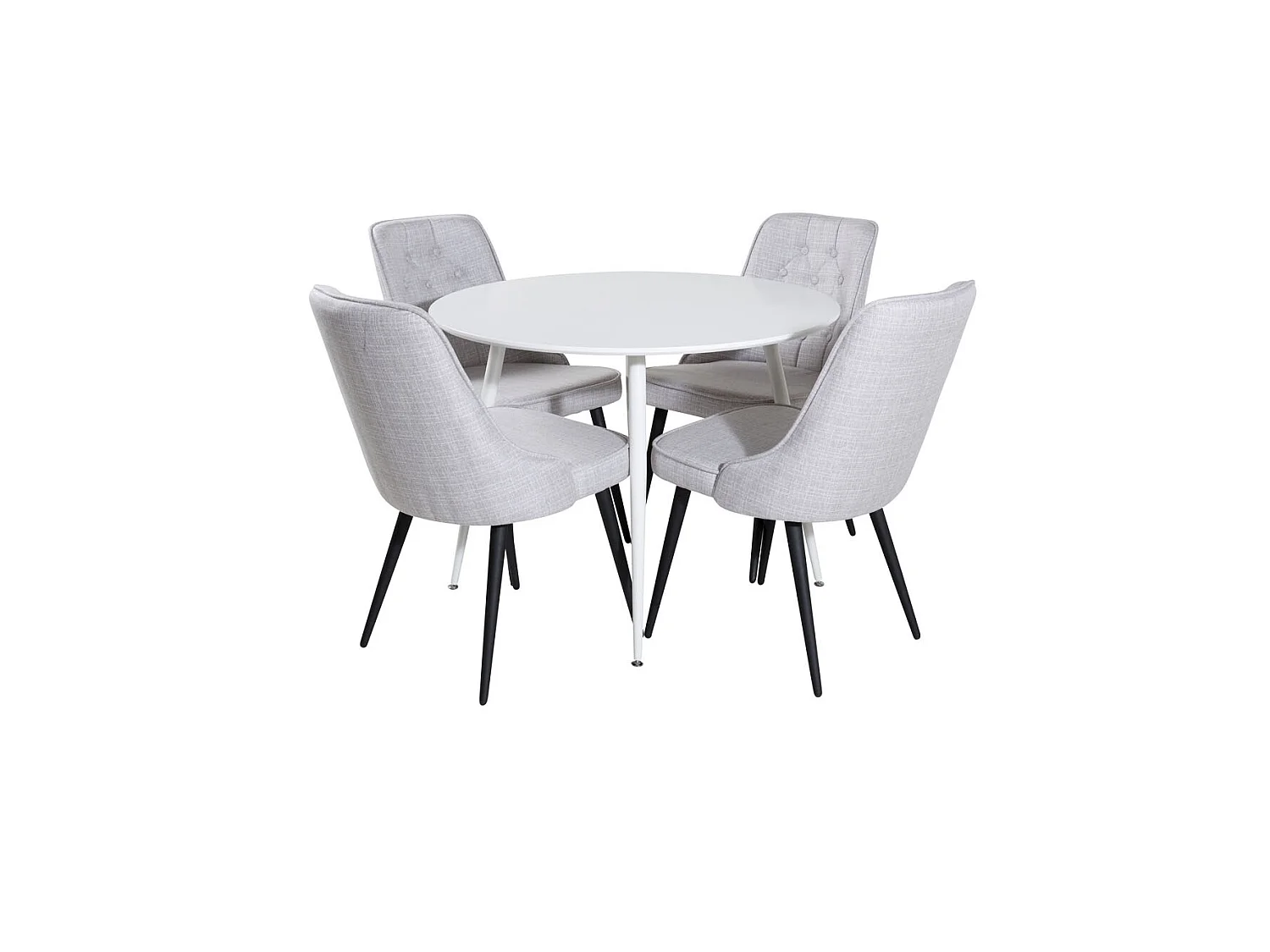 PlazaWHWH100 ensemble table, table blanc et 4 Velvet Deluxe chaises grisclair, noir.