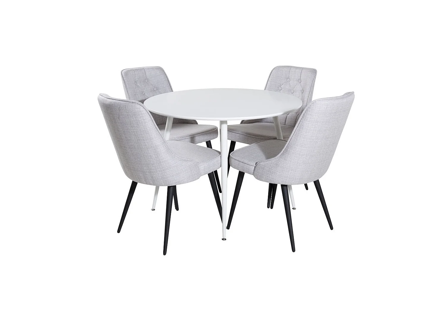 PlazaWHWH100 ensemble table, table blanc et 4 Velvet Deluxe chaises grisclair, noir.