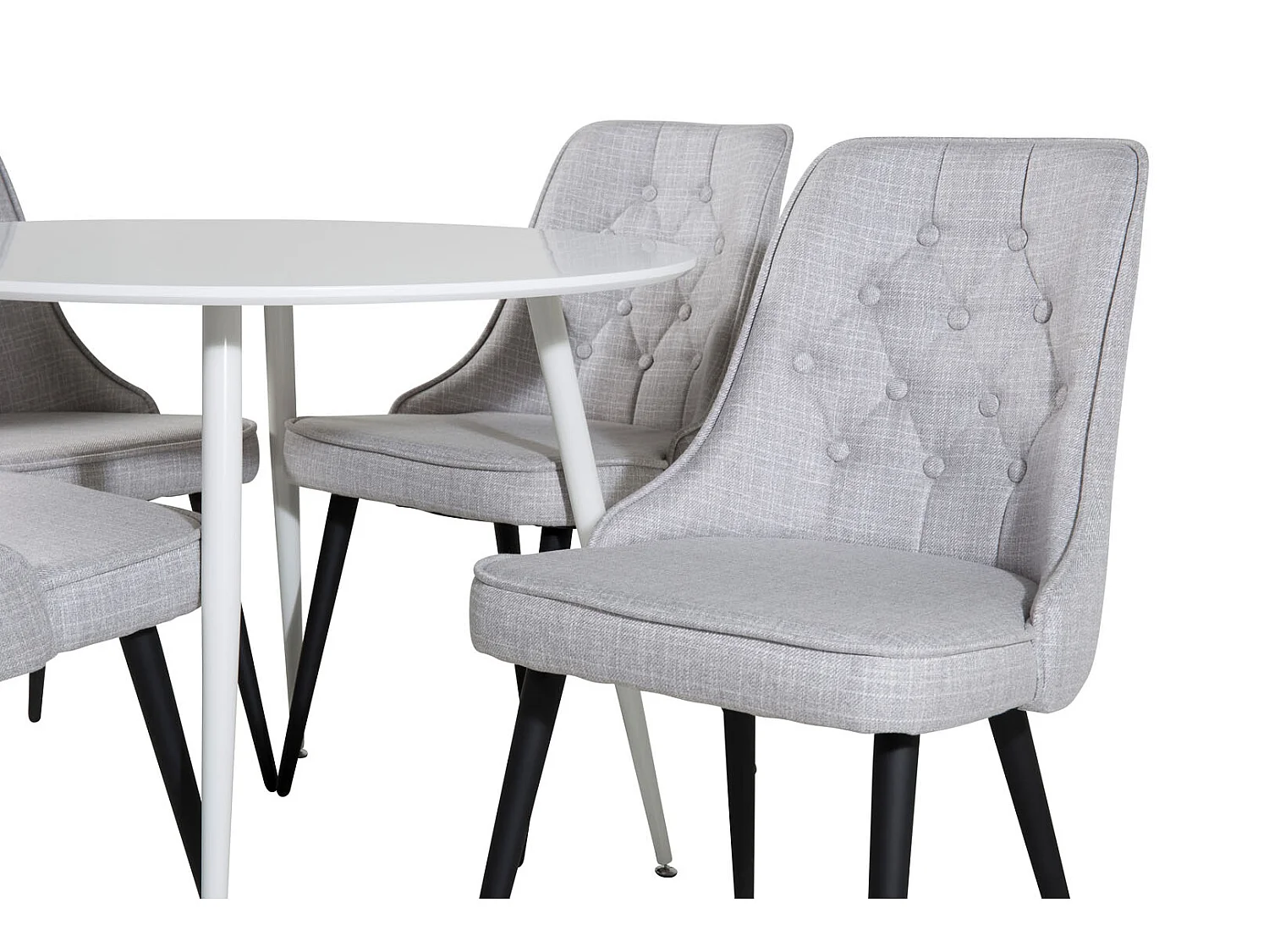 PlazaWHWH100 ensemble table, table blanc et 4 Velvet Deluxe chaises grisclair, noir.