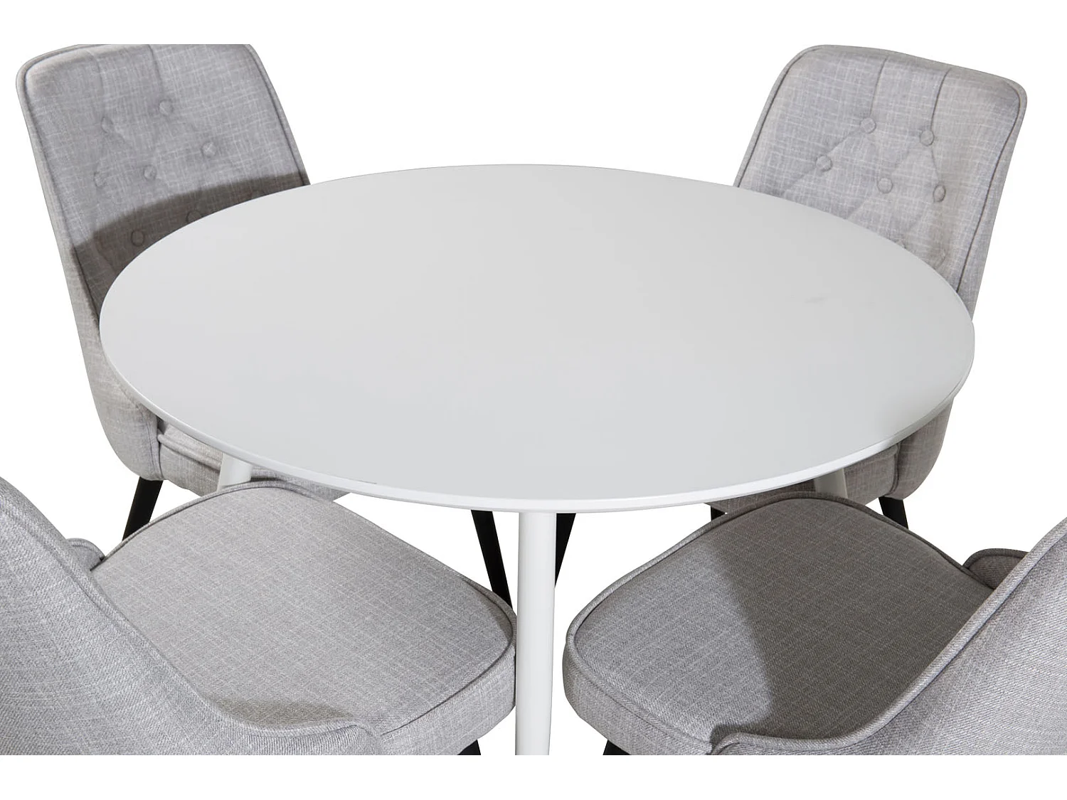 PlazaWHWH100 ensemble table, table blanc et 4 Velvet Deluxe chaises grisclair, noir.